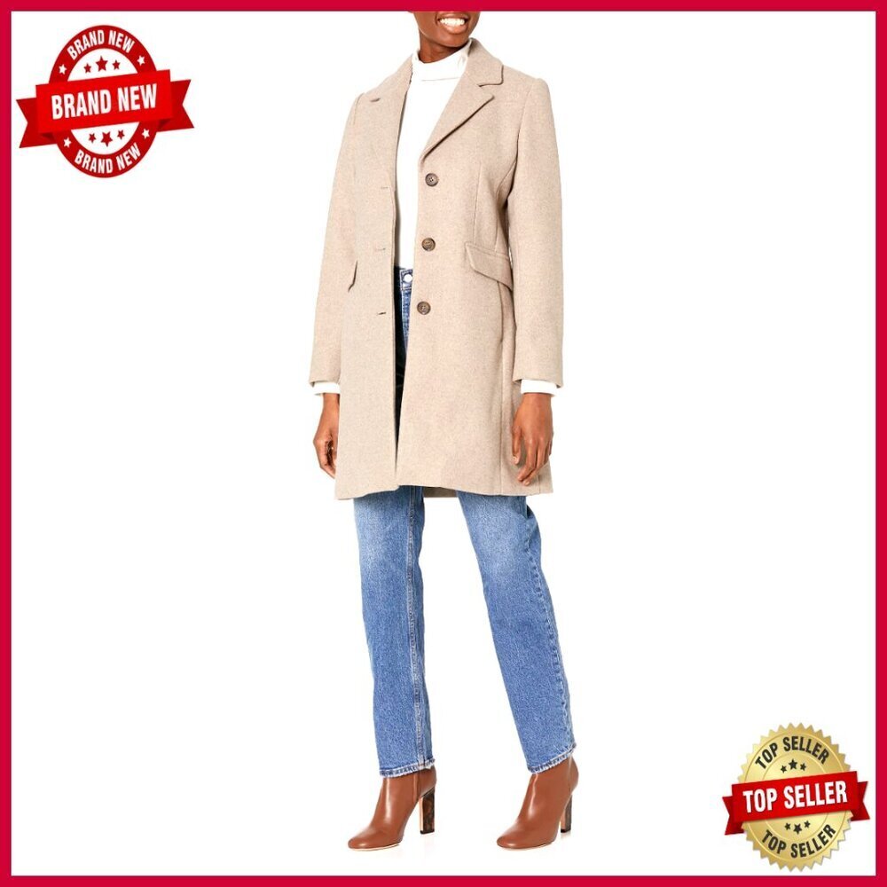 Faux Wool Winter Coat Single-Breasted Notch Collar Dress Coat 35"